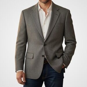 Andover Reed Mens Wool Blend‎ Blazer Size 43R Gray Houndstooth Sport Coat USA
